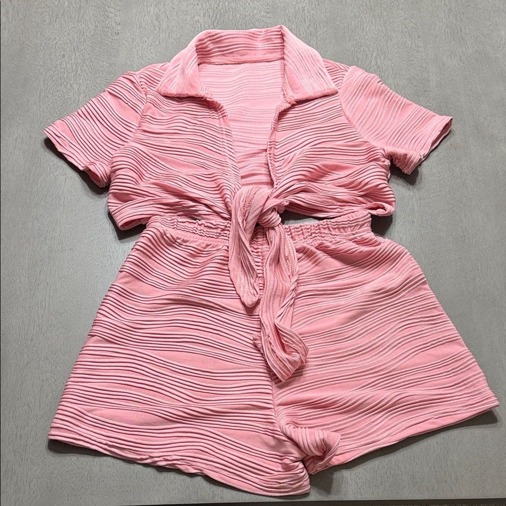 Pink Textured Tie-Front 2 Piece Set